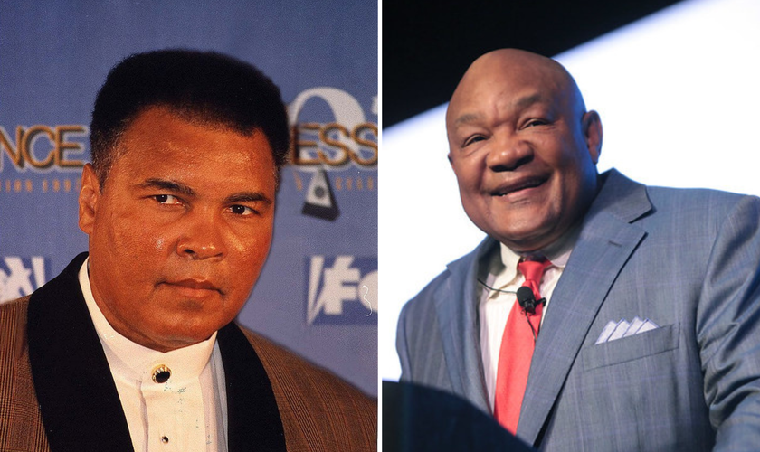 Muhammad Ali [à esquerda]; George Foreman [à direita]. (Foto montagem: Wikipedia/Flickr/Gage Skidmore)