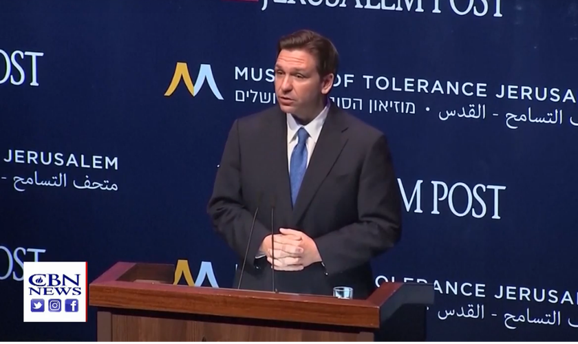 Ron DeSantis em discurso no "Celebre as Faces de Israel", em Jerusalém. (Captura de tela/CBN News)