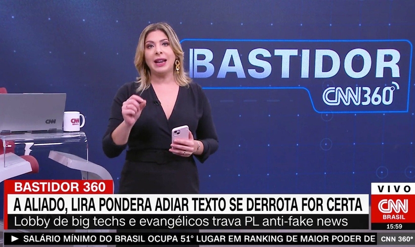 Daniela Lima cita trecho da Bíblia para justificar aprovação do PL das Fake News. (Captura de tela/Twitter/CNN Brasil)