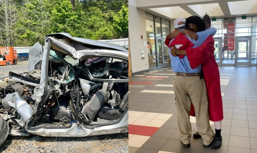 O carro de Harvey Shelton foi esmagado por um caminhão. (Foto: Facebook/Mauzie Shelton/Reprodução/ABC 7).