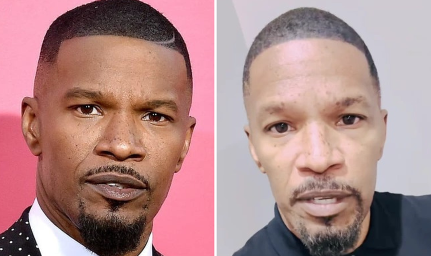 Jamie Foxx antes e após hospitalização por “complicação médica”. (Captura de tela/Instagram/Jamie Foxx)