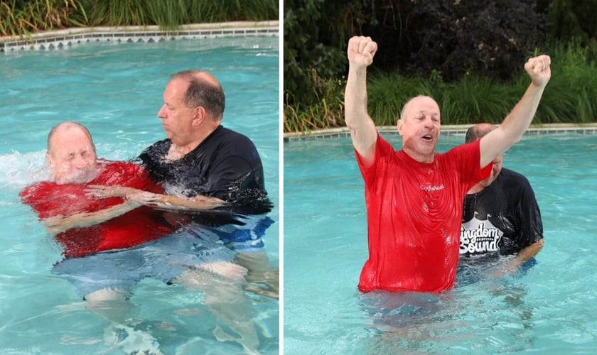 Jim Kelly no momento do batismo. (Foto: Instagram/Jill Kelly)