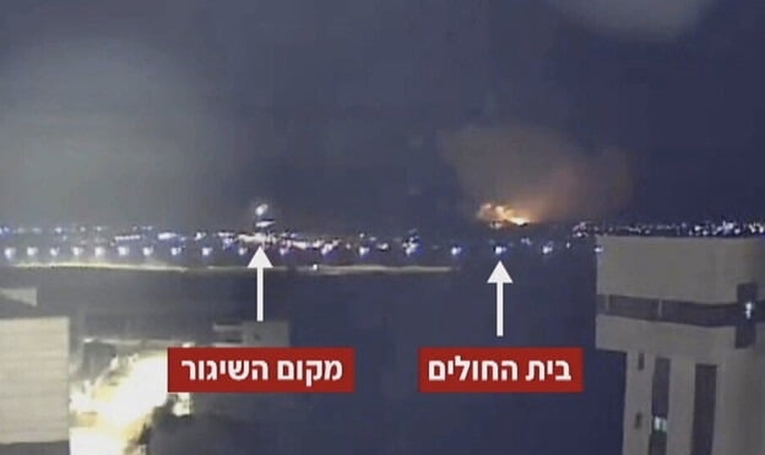 News 12 registra foguete sendo lançado por terroristas do Hamas que atingiu um hospital em Gaza (Foto: News 12)