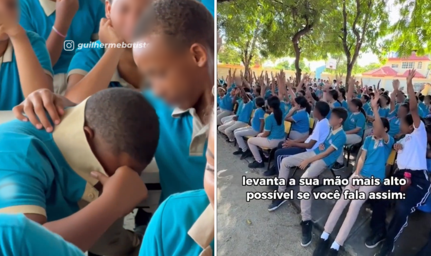 Estudantes recebendo a palavra de Deus e se entregando a Jesus. (Captura de tela/Instagram/Guilherme Batista)