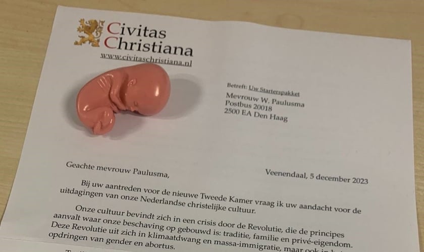 Carta da Civitas Christiana enviada aos deputados holandeses. (Foto: X/Wieke Paulusma)