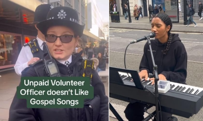 Harmonie foi hostilizada por uma oficial enquanto cantava na Oxford Street. (Foto: Reprodução/YouTube Harmonie/London).