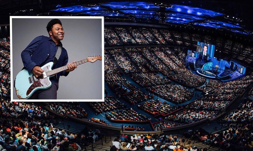 Igreja de Lakewood, em Houston; no destaque, Thalles Roberto. (Foto: Wikipedia/Creative Commons/Divulgação)