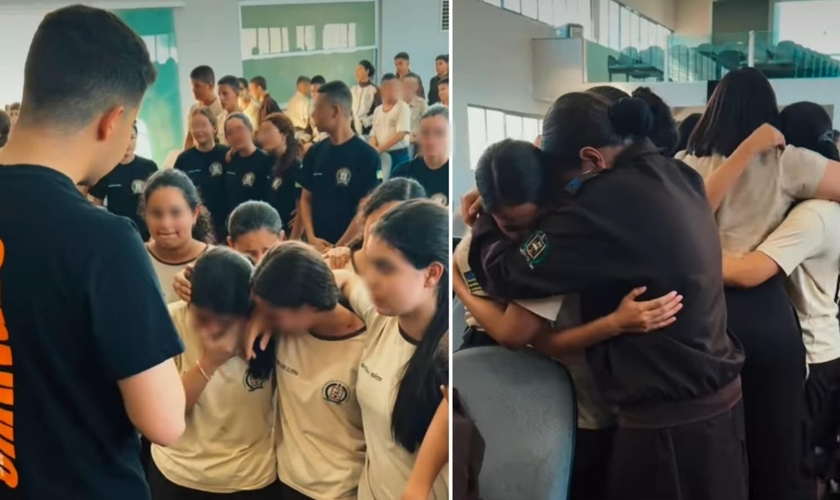 A Aviva School compartilhou o amor de Deus no Colégio Estadual da Polícia Militar. (Foto: Reprodução/Instagram/Lucas Teodoro).