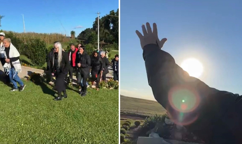 Cristãos no monte de oração em Faxinal do Soturno, RS. (Foto: Joel Engel/Instagram)