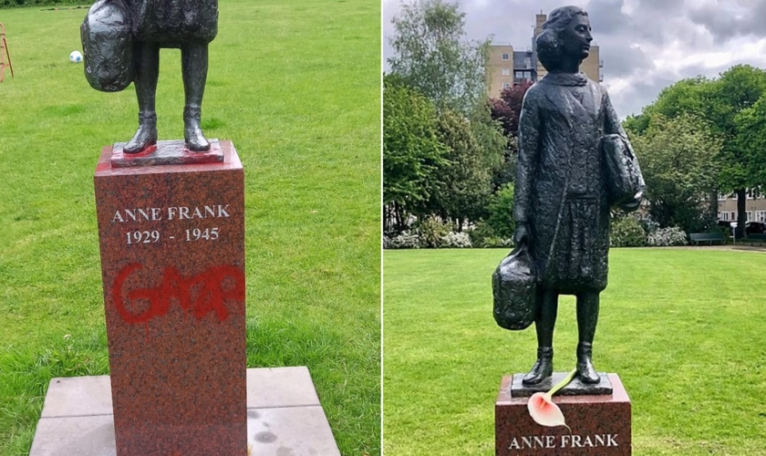 Estátua de Anne Frank em Amsterdã. (Foto: Reprodução/X/@mrconfino/Wikimedia Commons/Citius Altius Fortius).