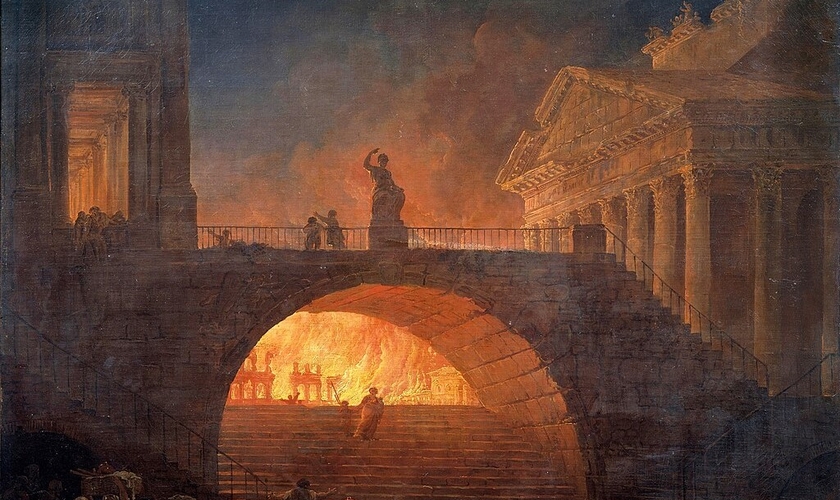 O incêndio de Roma, 18 de julho de 64, óleo de Hubert Robert, no Museu de Arte Moderna André Malraux, em Le Havre. (Foto: Wikipedia)