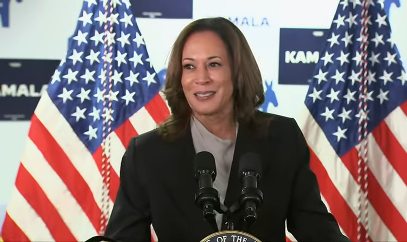 Kamala Harris discursa na sede eleitoral de Delaware. (Captura de tela/YouTube/Fox4Dallas)