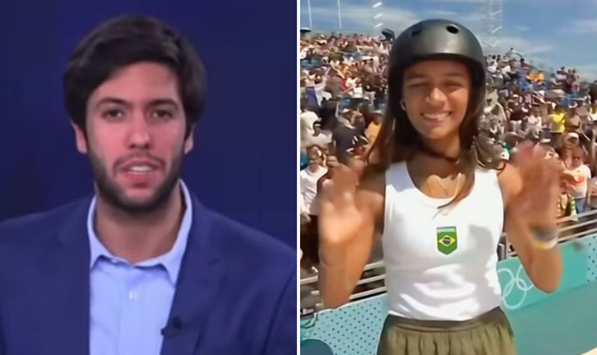 Caio Coppolla na CNN Brasil; Rayssa Leal nas Olimpíadas de Paris. (Captura de tela/Instagram/boletimcoppolla/Reprodução YouTube)