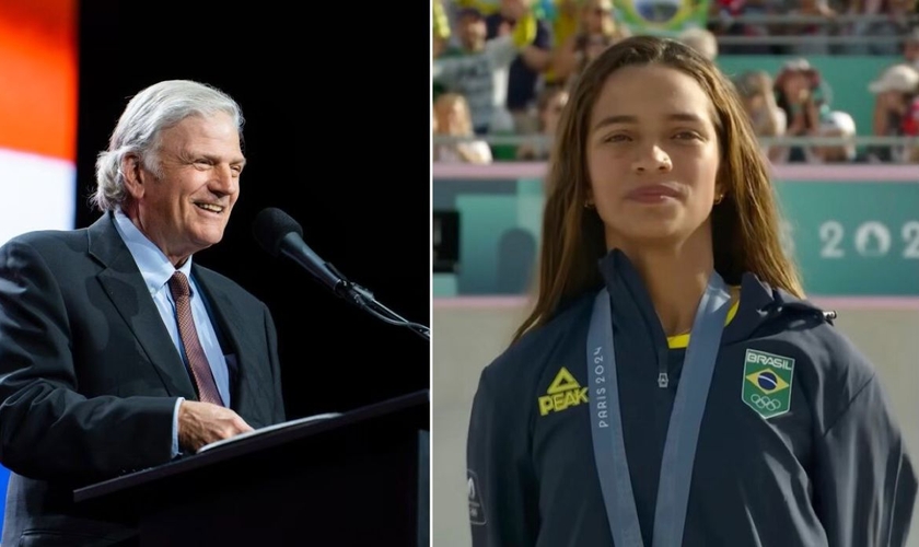 Franklin Graham e Rayssa Leal. (Foto: Reprodução/YouTube/Olympics/Facebook/Franklin Graham)