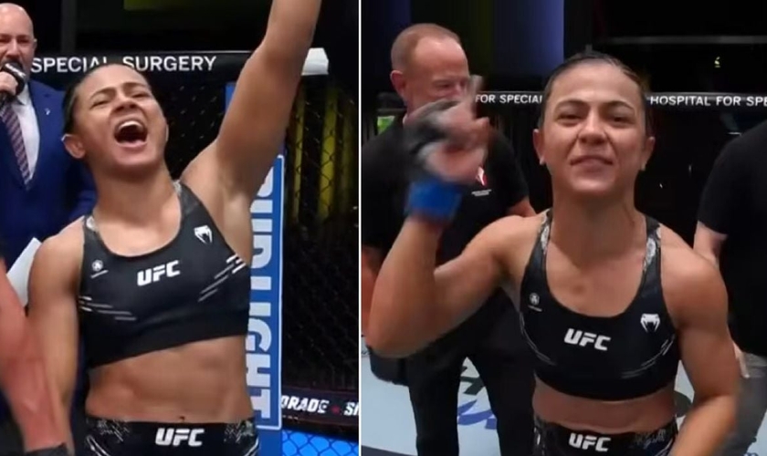 Natália Silva após a vitória. (Foto: Reprodução/YouTube/UFC Brasil)