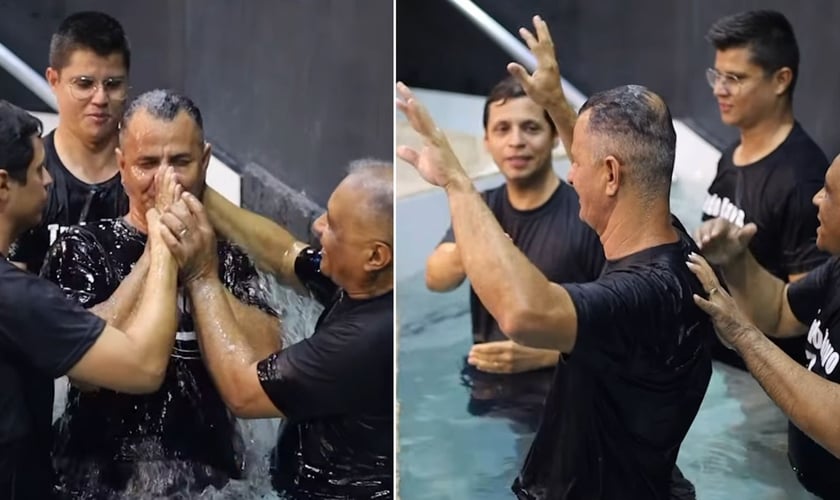 João Batista sendo batizado. (Foto: Reprodução/Instagram/Ministério Luz no Silêncio)