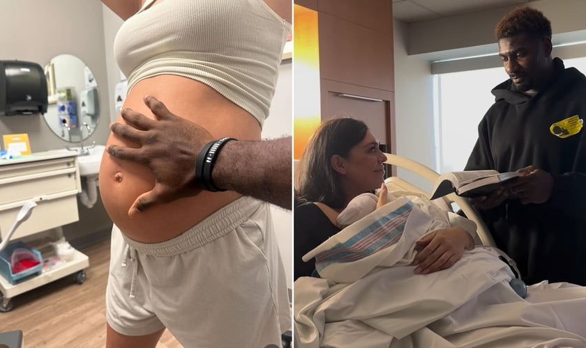 Juwan com a esposa e a filha recém-nascida no hospital. (Foto: Reprodução/Instagram/Chanen Johnson)