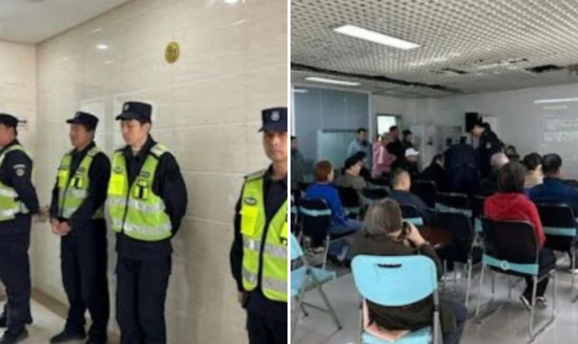 Policiais na Igreja de Sião de Pequim, em 20 de outubro. (Foto: X).