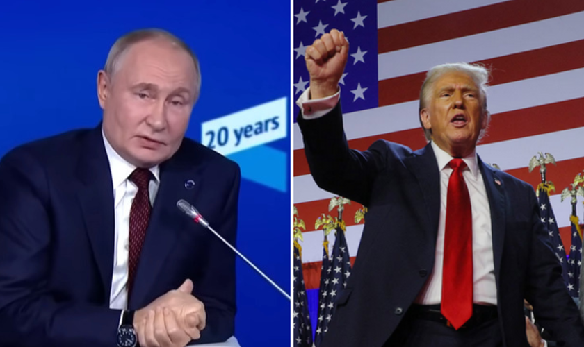 Vladimir Putin, presidente da Rússia; Donald Trump, presidente eleito dos EUA. (Captura de tela/YouTube/AFP/BBC)