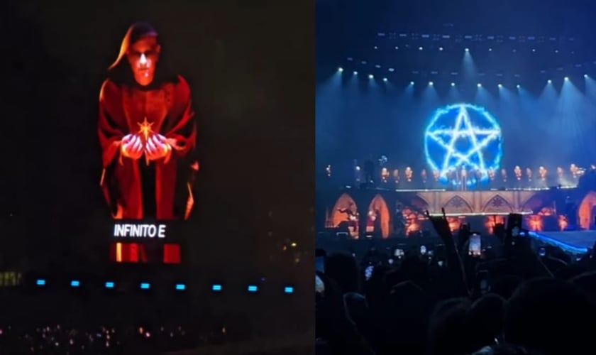 O grupo de metal Bring me the Horizon realizou satanismo explícito no Allianz Parque. (Foto: Reprodução/YouTube/girodo).