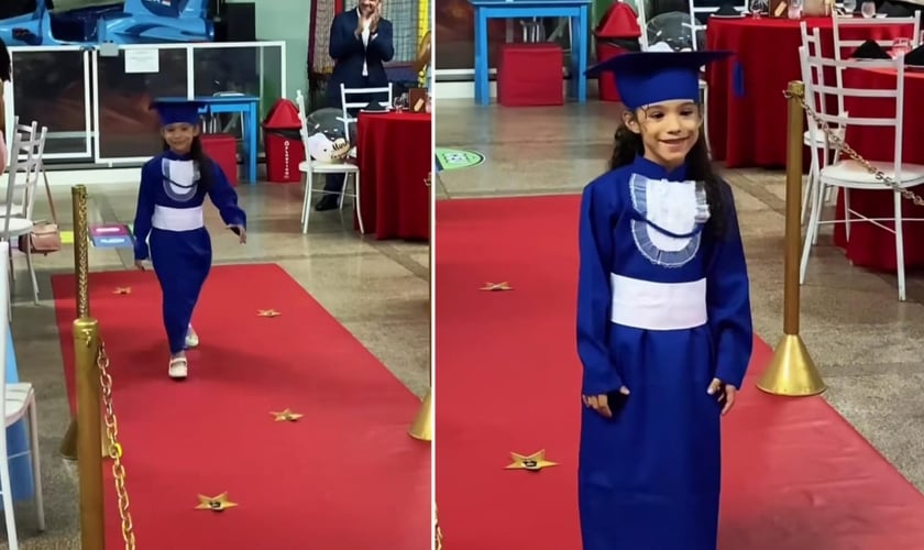 Manuela demonstrou fé em sua formatura da educação básica. (Foto: Reprodução/Instagram/Vanessa Marques).