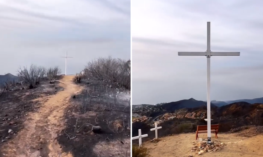 Cruz se mantém intacta após incêndios devastarem seu entorno. (Captura de tela/Instagram/pepperdine)