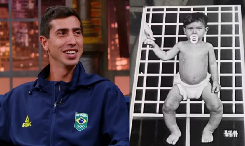 Caio Bonfim sofreu uma síndrome na infância. (Foto: Reprodução/YouTube/The Noite com Danilo Gentili/Arquivo pessoal).