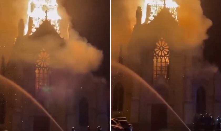 Incêndio na igreja Imaculada Conceição de Saint-Omer. (Foto: Reprodução/Instagram/Franklin Ferreira)