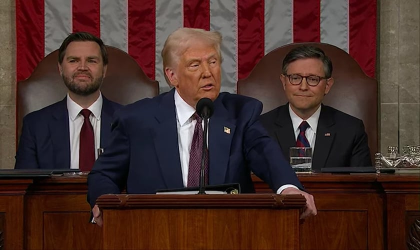 Donald Trump durante discurso sobre o Estado da União, no domingo, 04 de março de 2025. (Captura de tela/YouTube/FOX 5 Nova York)