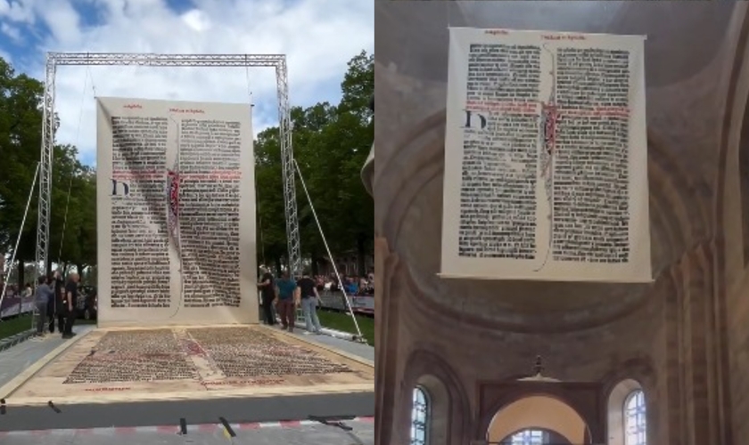 A primeira página do evangelho de João mede 35 metros quadrados. (Foto: Reprodução/Instagram/Int. Gutenberg-Gesellschaft).