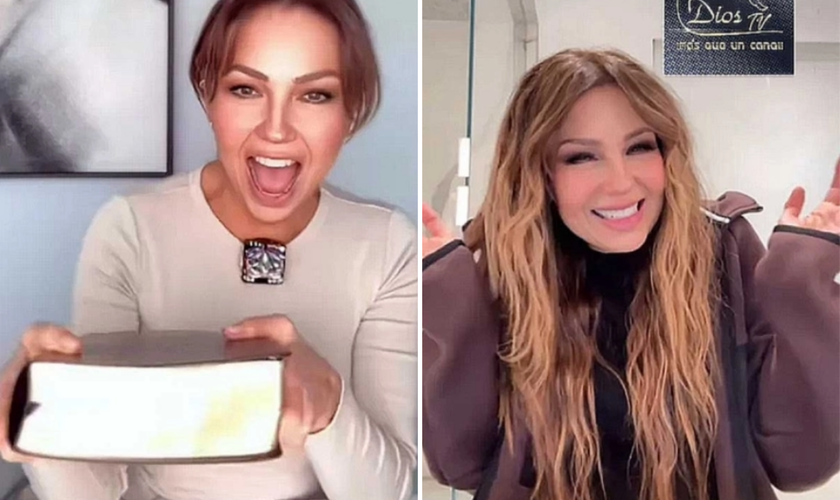 Thalía surpreendeu seus fãs ao doar 500 Bíblias (Capturas de tela/redes sociais).