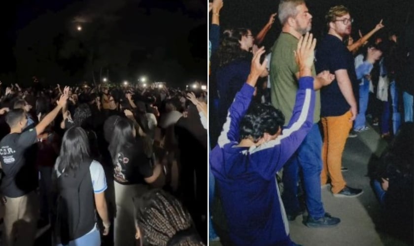 Dezenas de estudantes se reuniram para adorar a Deus na UFRJ. (Foto: Reprodução/Instagram/Aviva Universitário).
