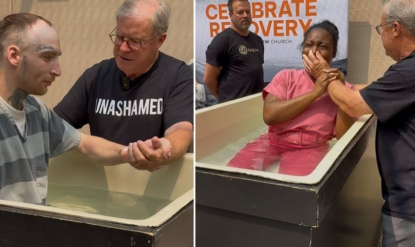 O batismo na prisão. (Foto: Reprodução/Facebook/Nick Beres)