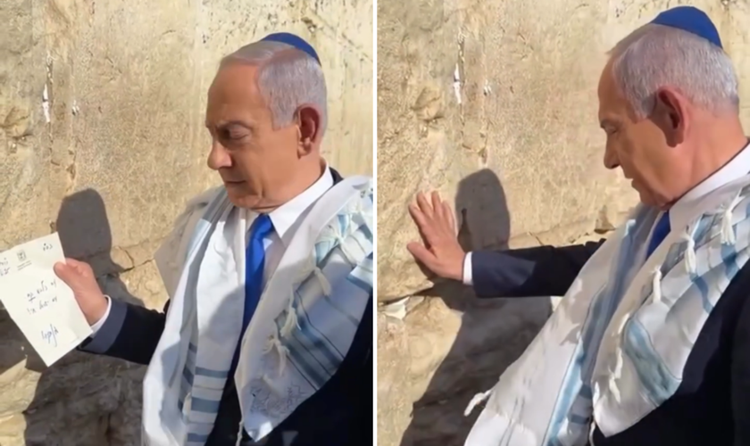 O primeiro-ministro Benjamin Netanyahu em visita ao Kotel, também conhecido como Muro das Lamentações. (Captura de tela / redes sociais)