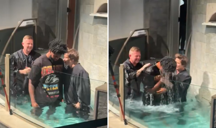 O atleta Traeshon Holden é batizado na igreja. (Captura de tela/X/Traeski11)