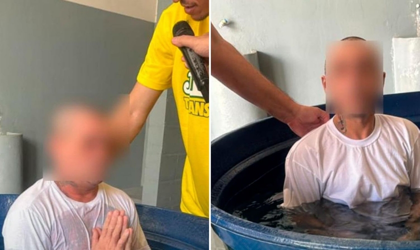O batismo na prisão. (Foto: Reprodução/Instagram/Junta de Missões Nacionais)