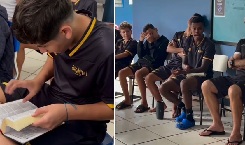 Os meninos durante o devocional. (Foto: Reprodução/Instagram/Gabriel Marques)