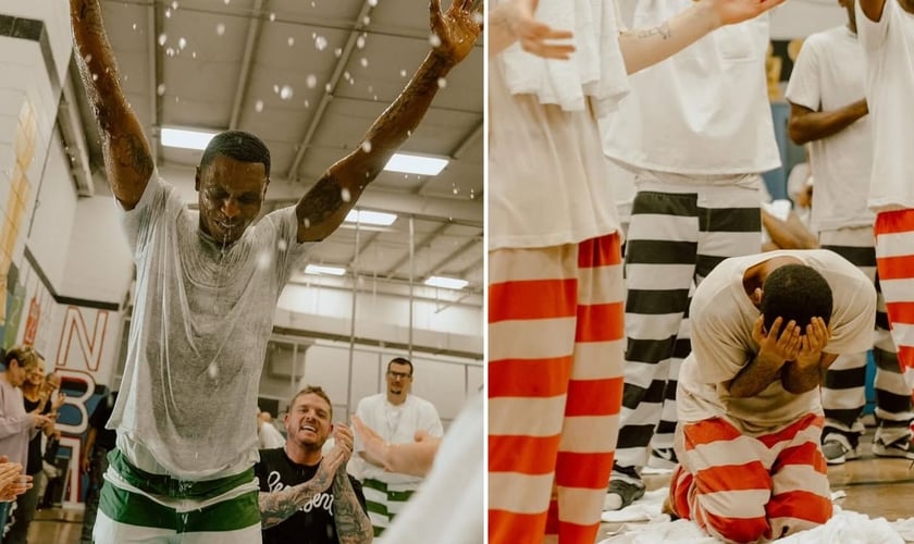 O batismo. (Foto: Reprodução/Instagram/God Behind Bars)