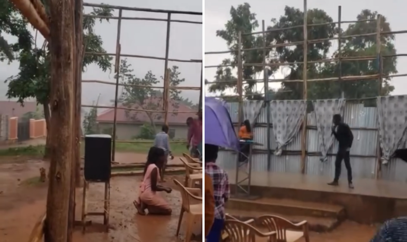 Cristãos oram e cultuam sob chuva, em Uganda. (Captura de tela/Instagram/brahadams)