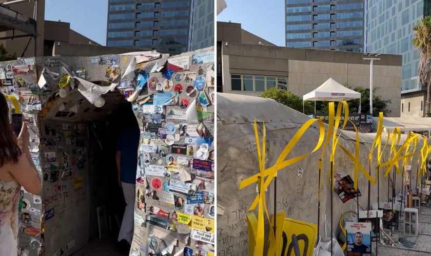 Réplica de um túnel de Gaza instalada na Praça dos Reféns. (Captura de tela/Instagram/ ap.isaqueoficial)