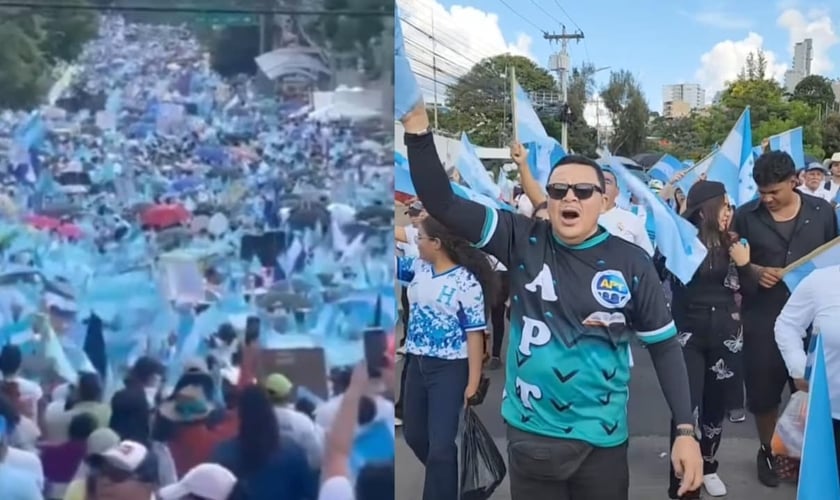 A caminhada de oração uniu evangélicos e católicos para orar pelo país. (Foto: Reprodução/Instagram/Gabriel Ferrigno/Reprodução/Instagram/Kairos FM).