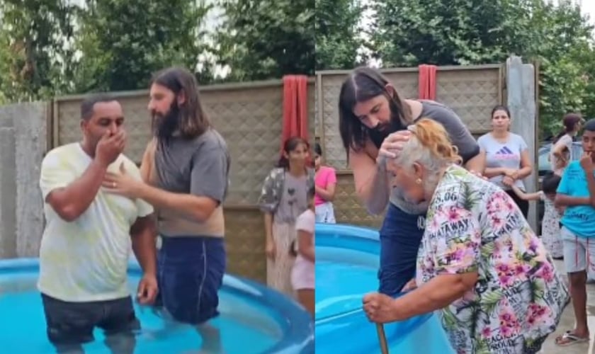 Os evangelistas David Ramirez e Enoque batizaram os novos convertidos em uma piscina. (Foto: Reprodução/Instagram/David Ramirez).