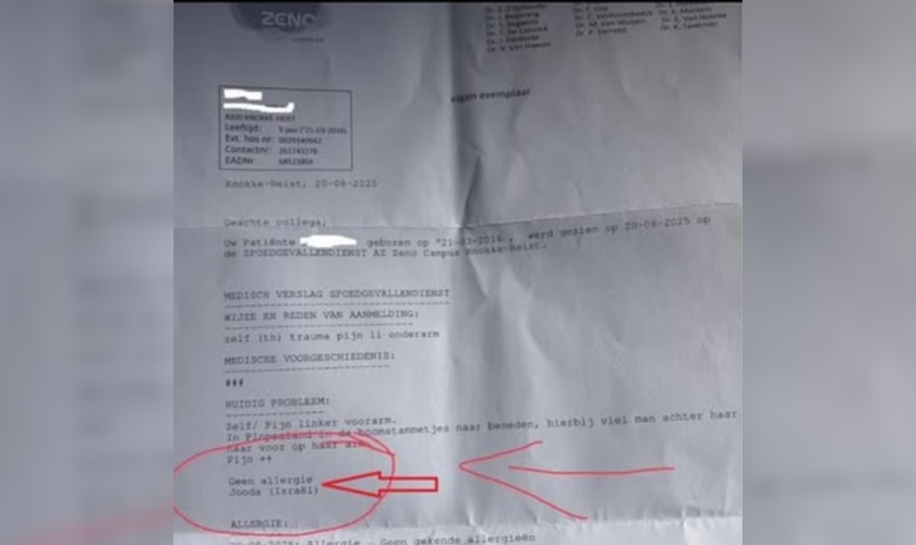 Relatório médico onde o radiologista registrou “judia” como condição problemática da paciente. (Captura de tela/Instagram/André Lajst)