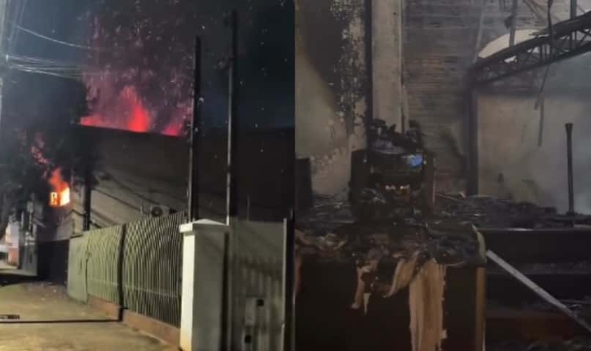 O fogo destruiu completamente a Igreja ADS de Cascavel. (Foto: Reprodução/Instagram/ADSA CASCAVEL).