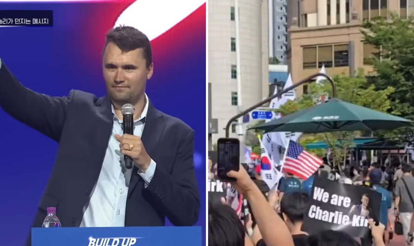 Último discurso de Charlie Kirk na Coreia do Sul; homenagem nas ruas após a morte do ativista. (Captura de tela/YouTube/Build Up Korea 2025)