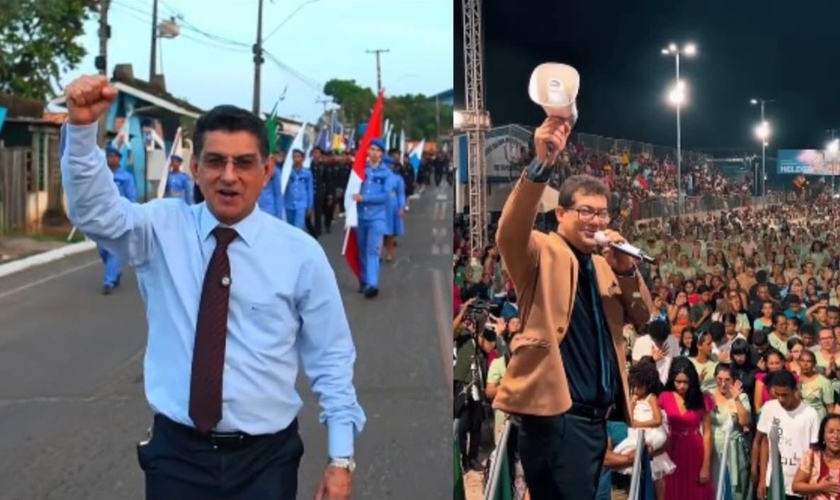 Cristãos da Assembleia de Deus evangelizaram nas ruas de Tucuruí. (Foto: Reprodução/Instagram/Rev Ocelio Nauar/Reprodução/Instagram/Clebson Bandeira).
