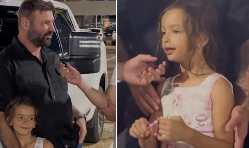 Sofia e o pai contando o testemunho. (Foto: Reprodução/Instagram/Lamartine Posella)