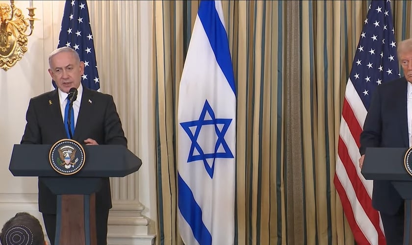 Presidente Trump participa de uma coletiva de imprensa com o Primeiro-Ministro do Estado de Israel. (Captura de tela/YouTube/White House) 