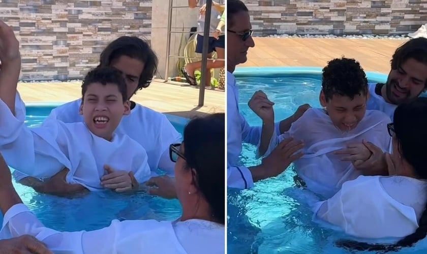 O batismo de Ibrahim. (Foto: Reprodução/Instagram/Thábata Veloso)