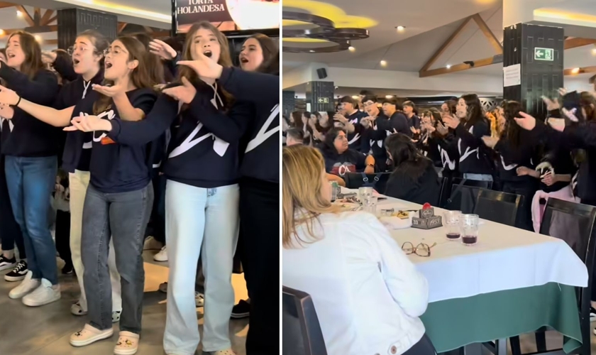 Os jovens cantando no restaurante. (Foto: Reprodução/Instagram/Instituto Adventista Cruzeiro do Sul)